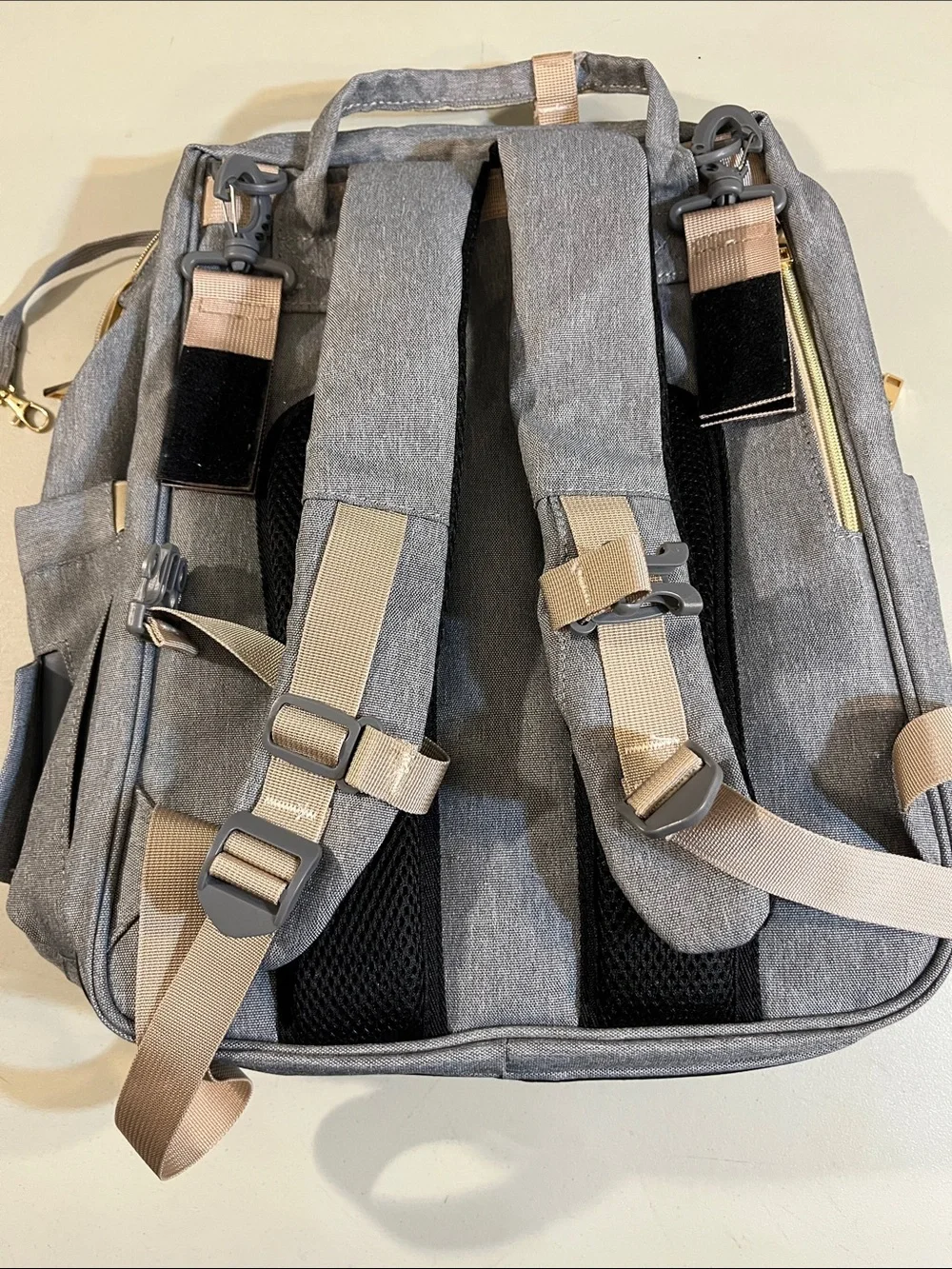 Gray Baby Diaper Backpack with Cream Trim - Unbranded